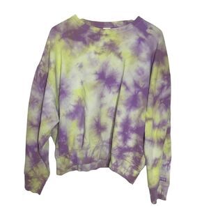 PINK Victoria's Secret Purple Yellow Tie-Dye Crewneck Sweatshirt Size Large